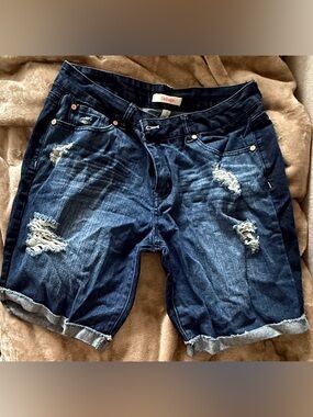 refuge Men's Dark Blue Distressed Denim Shorts